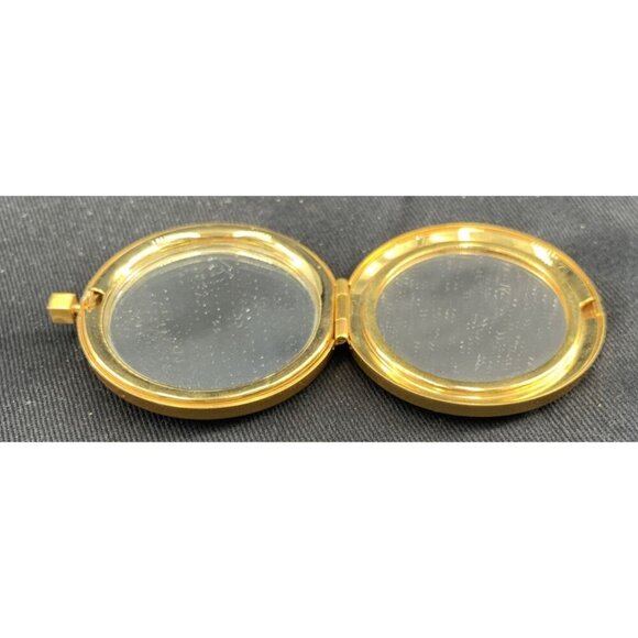 Compact Mirror Gold Tone Silver Tone Crystals Geometric Rhinestone 1.75" Vtg - Picture 7 of 7